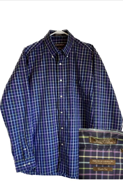 Forsyth of Canada Mens Wrinkle Free Long Sleeve Button Up Shirt Sz Large Cotton
