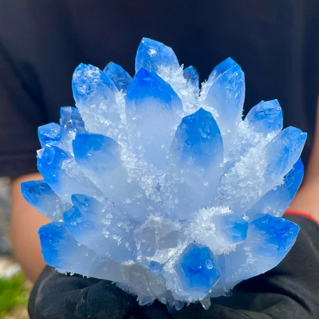 1.3LB New Find sky blue Phantom Quartz Crystal Cluster Mineral Specimen Healing