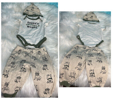 Baby Boy Daddy's Snuggle Buddy Romper Bodysuit+Pants+Hat 3Pcs Outfits Set 9 m