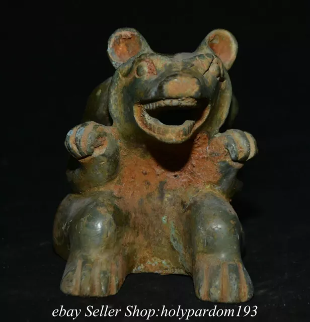 3.8" Old Chinese Bronze ware Shang Dynasty Bear Beast Statue Sculpture