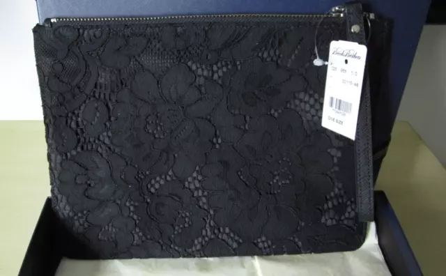 Brooks Brothers Black Cotton/Rayon Lace Zip Wristlet/Clutch NWT Gift Box