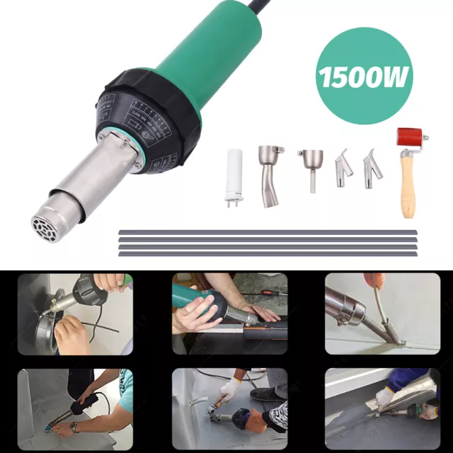 1500W Hot Air Torch Plastic Welding Gun Welder Pistol w/ Roller & 4 Speed Nozzle