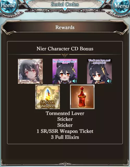 Granblue Fantasy Nier Character CD Bonus Serial Code