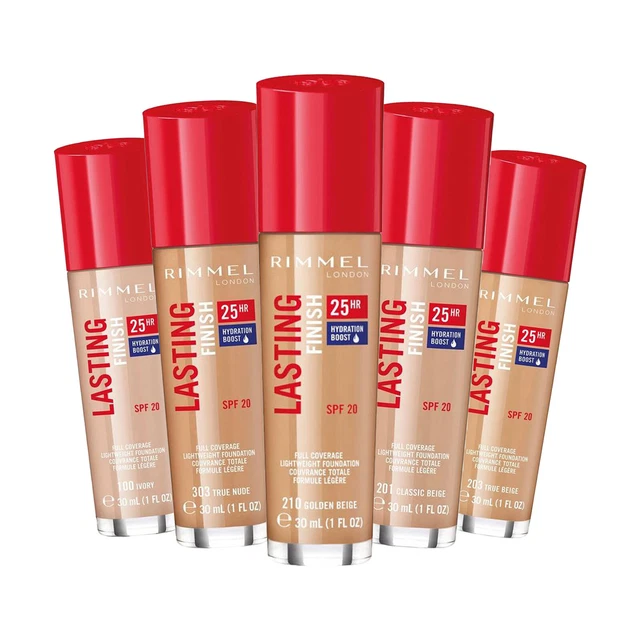 Base líquida RIMMEL acabado de larga duración maquillaje facial de cobertura completa SPF20