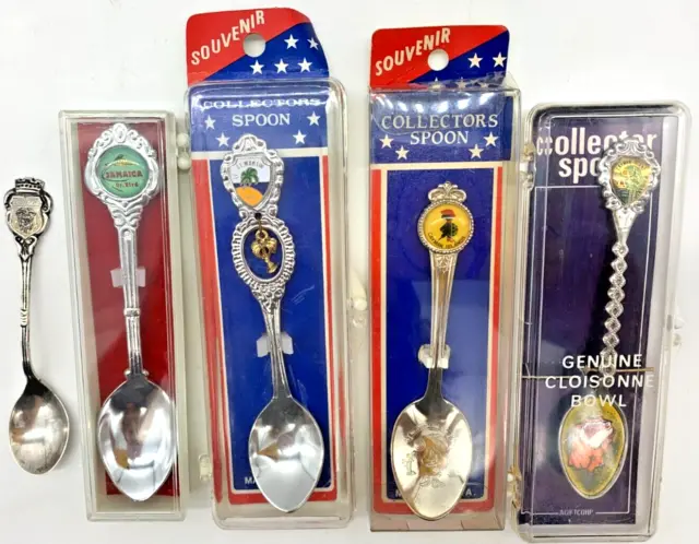 VTG souvenir travel collector spoons ECUADOR 925 Ag/JAMAICA/CAYMAN x2/ST MARTIN