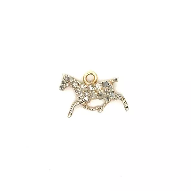 Ancien de Collection 10k or Argent Rose Coupe Diamant Pendentif Cheval au Galop