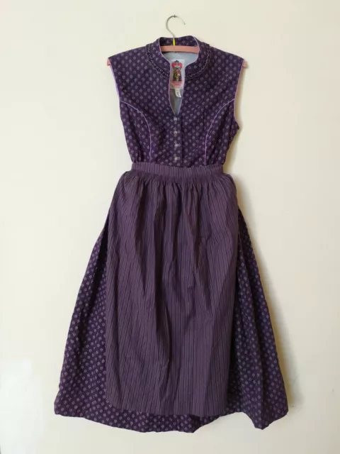 Abito Vintage viola Salzburger Dirndl Made In Austria Con Grembiule