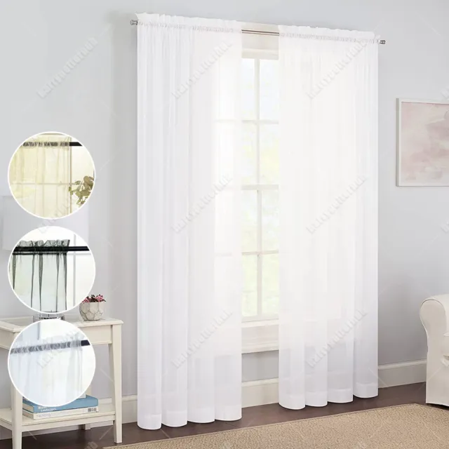 2Pc Solid Sheer Voile Window Treatments Curtain Panels Polyester Indoor Wedding