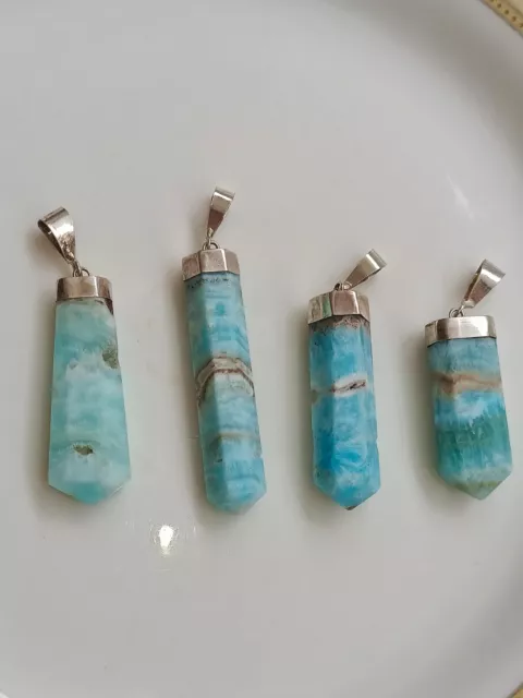 Natural Stone Blue Aragonite Pendants 925 Sterling Silver Gemstone Pendant