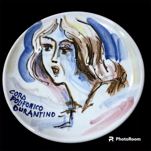  Italian Pottery Ceramic Hand Painted Multicolor Woman Plate Shallow Abstract