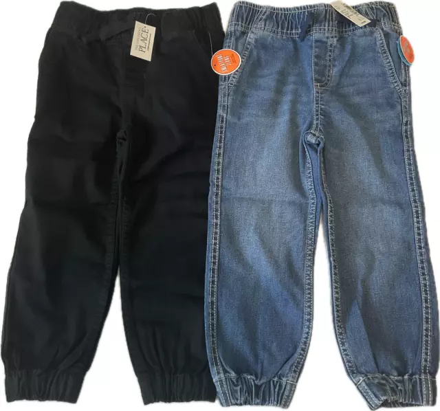 The Childrens Place Sweat Pant Jeans Boys Size 5 Black Blue Stretch 2 Pair