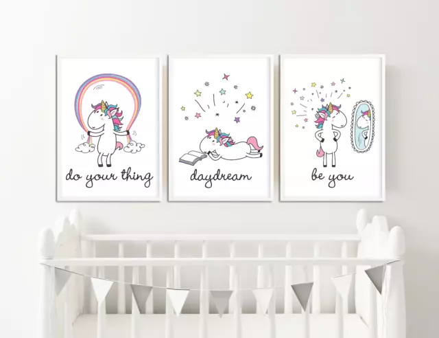 Impresiones de unicornio/fotos para niñas dormitorio/guardería mágica, unicornio, arco iris