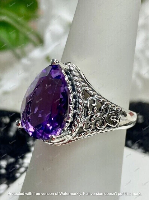 Victorian Art Deco Filigree 4Ct Amethyst Engagement Ring 14K White Gold Finish