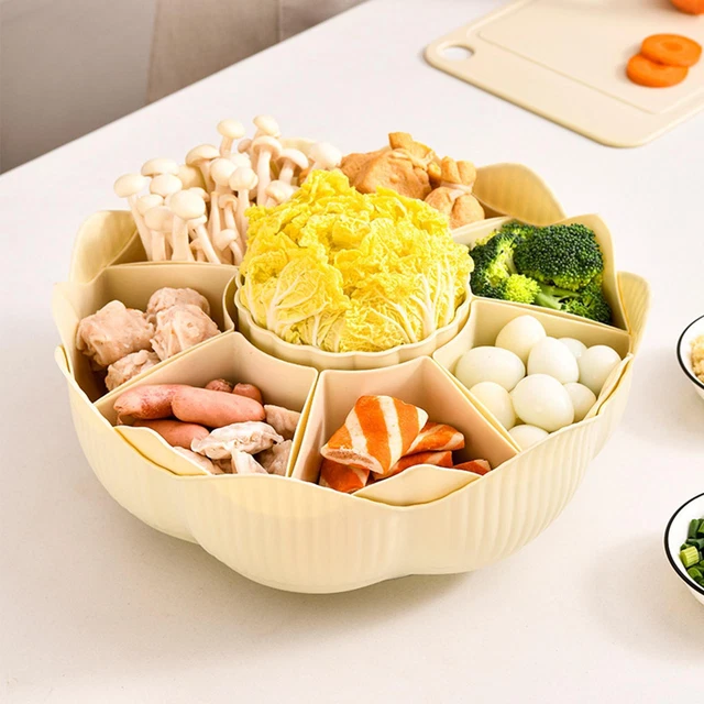 Queilt (4 Compartiments) Plateau de Fruits Secs avec Couvercle Plat de Collation Divisé Plat d'Apéritif Plateau de Service pour Fête Mariage Assiette à Noix Boîtes de Rangement Alimentaire