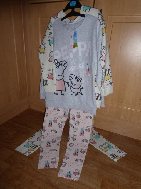 2 x PEPPA PIG & FRIENDS L/S JUMPERS TOPS & LEGGINGS KIDS OUTFITS AGE 4-5 YRS NEW