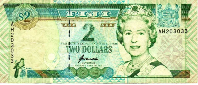 1996 Fiji 2 Dollar Bank Note P 96 Queen Elizabeth II as pictured AH203033
