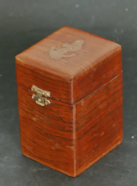 Wood Wooden Keepsake Box w Brass Anchor Navy Nautical Emblem Coat of Arms on Lid