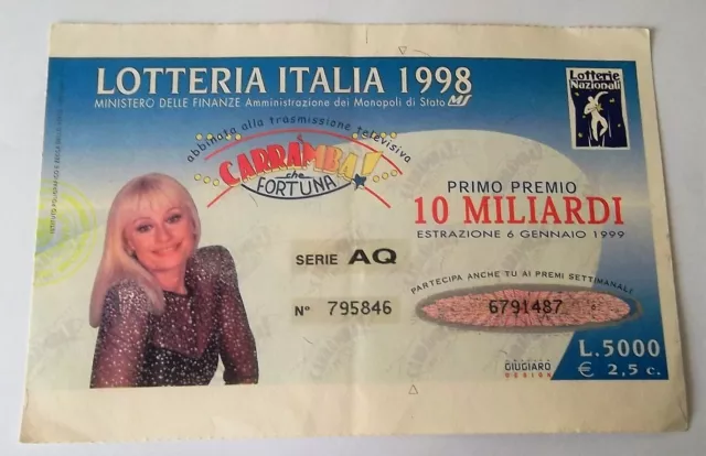 Biglietto Lotteria Italia 1998 ( Estrazione 6 Gennaio 1999)
