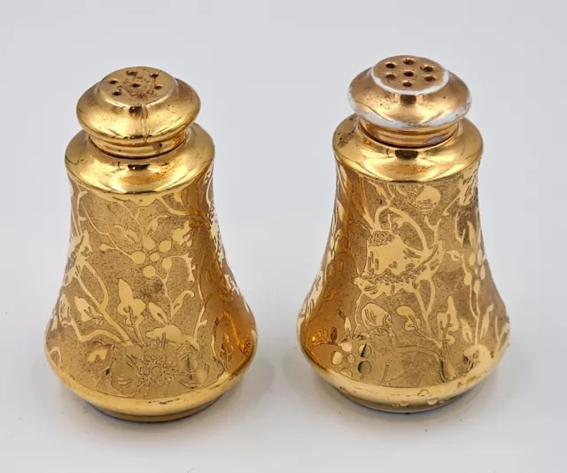 Osborne 22k Gold Floral Hand Painted Vintage Salt & Pepper Shaker Set flowers