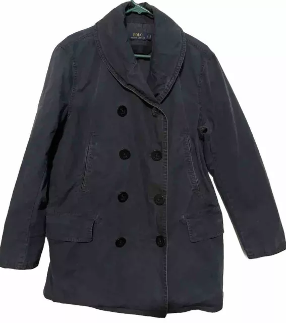 Polo Ralph Lauren Men’s Pea Coat Sz L Heavy Cotton Double Breasted Naval Tailors