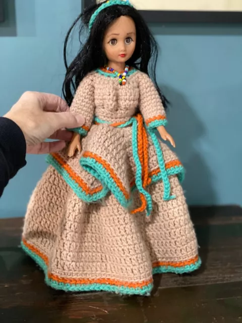 NATIVE AMERICAN INDIAN Girl Doll With Handmade Crocheted Dress 16 $75.00 -  PicClick