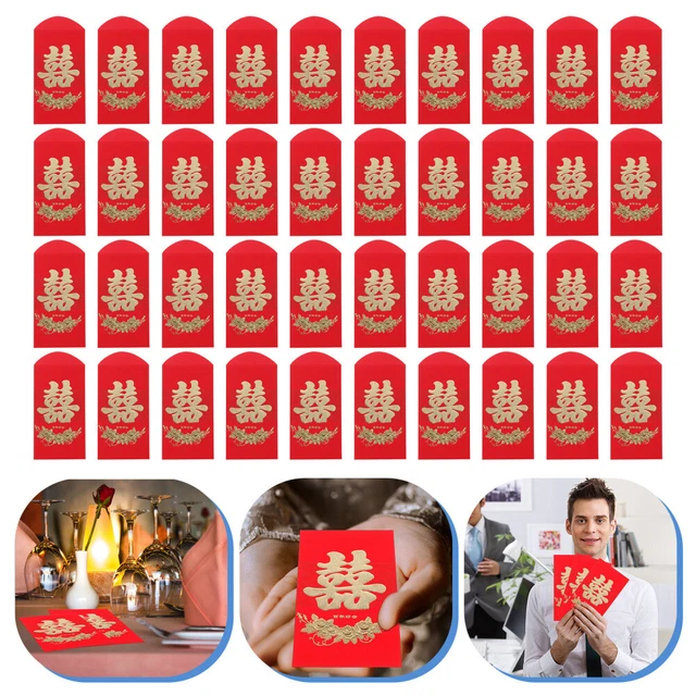 60 pz busta rossa lunga della doppia felicità buste Hongbao calendario lunare
