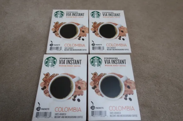 Starbucks Via Instant Coffee Colombia  (4) Boxes (52) Packets Best by 06/21/24