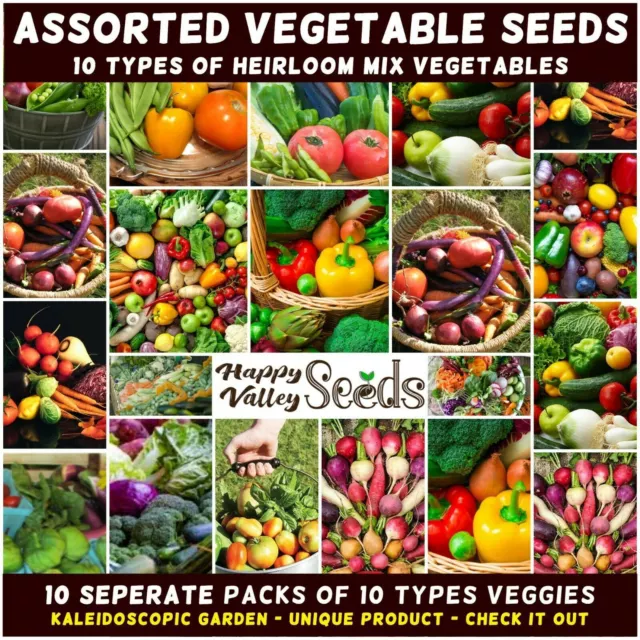 MIXED HEIRLOOM 1000+ SEEDS VEGETABLE SUMMER GARDEN 10pks ASSORTED COLLECTION MIX