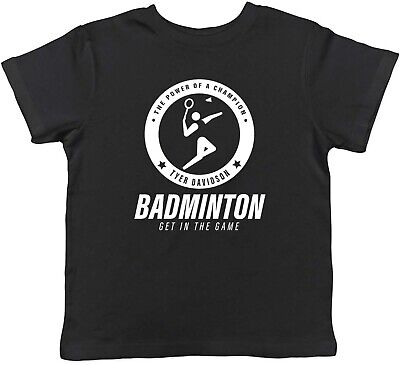 Personalised la potenza di un campione da Badminton Sport Bambino T-shirt Ragazzi Ragazze Regalo
