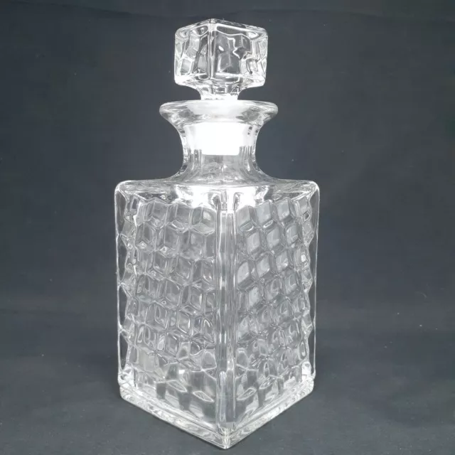 Fostoria American Clear Decanter MCM Cubist Glass 9” Square with Stopper Bar