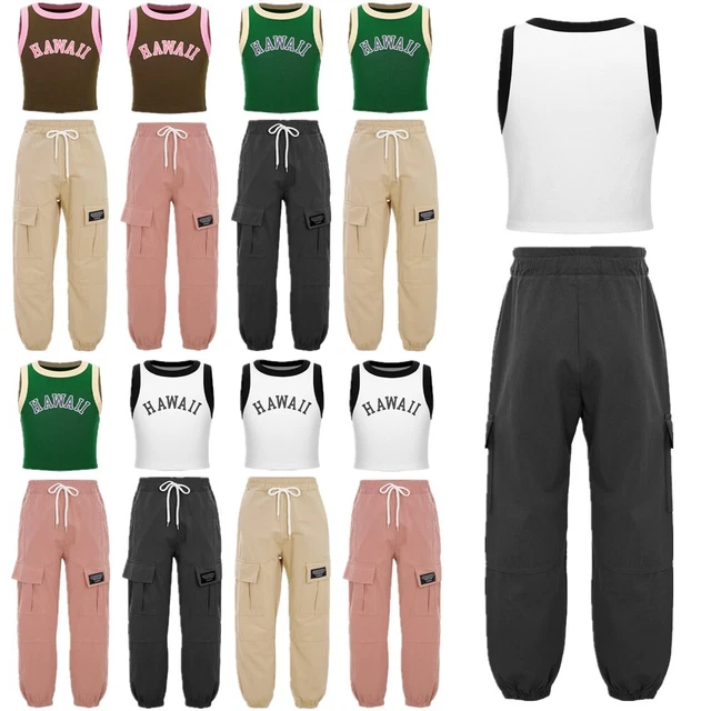 Cargo Pants Letters Printed Tank Tops Gymnastic Tracksuit Street Sweatsuit Kids
