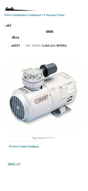 GAST 1HAB-44-M100X Piston Air Compressor 0.166 HP 115V AC