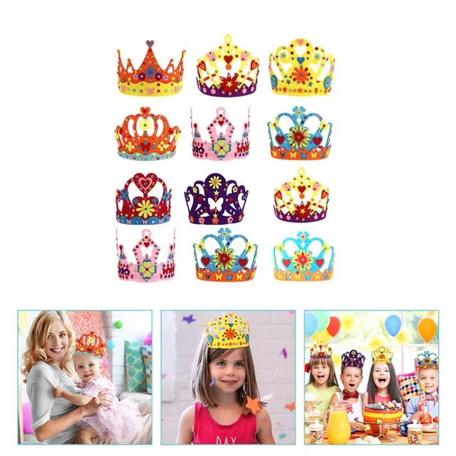 12 piezas Bolso decorativo de cumpleaños fiesta de cumpleaños Head Decors Tapas de corona para niños