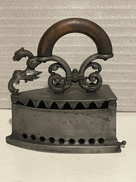 Antique Rare Musterschutz German Coal Sad Iron With Ornate Cast Griffin Handle