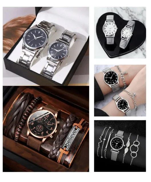 New Men Watch Luxury Bracelet Set Fashion Business Leather Quartz Wrist Watches
