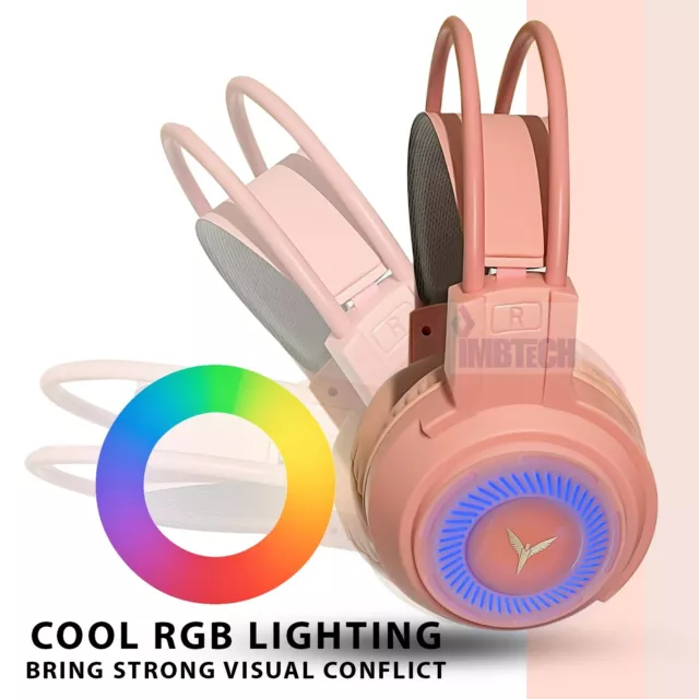 Gaming Headset RGB LED Wired Headphones Stereo with Mic For One/PS4 PC Xbox Pink