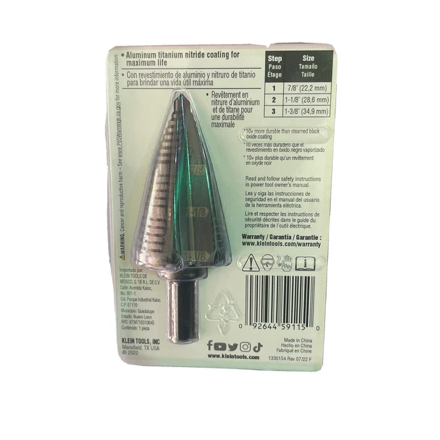 🌟🎈 Klein Tools KTSB15 Double-Fluted 3/8-Inch 3-Hole Step Drill Bit 🌟 2