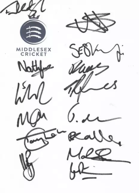 Middlesex County Cricket Pre-Season Signed 2023 Crested Card X 14