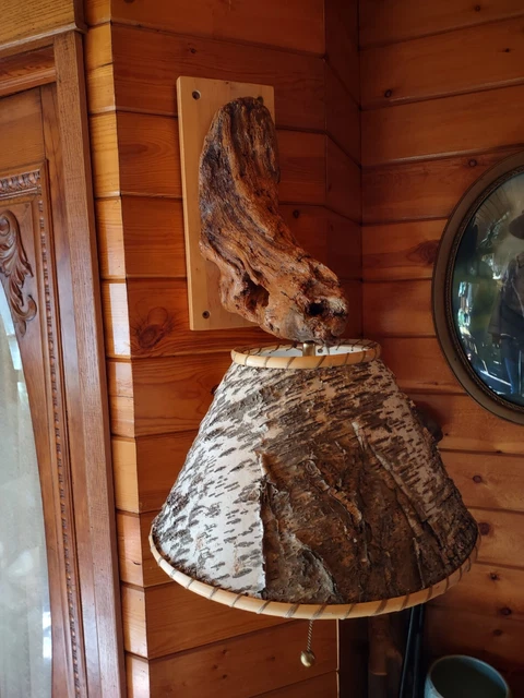 RUSTIC ADIRONDACK HANDCRAFTED Birch Bark Lamp Shade Light Fixture Wall