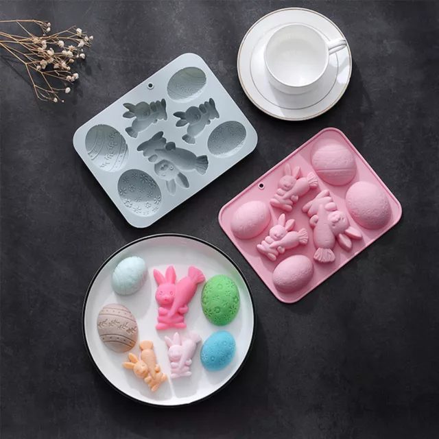 fr Silicone Biscuit Moulds Bakeware Easter Bunny Eggs Cookie Mould Baking Tools 3