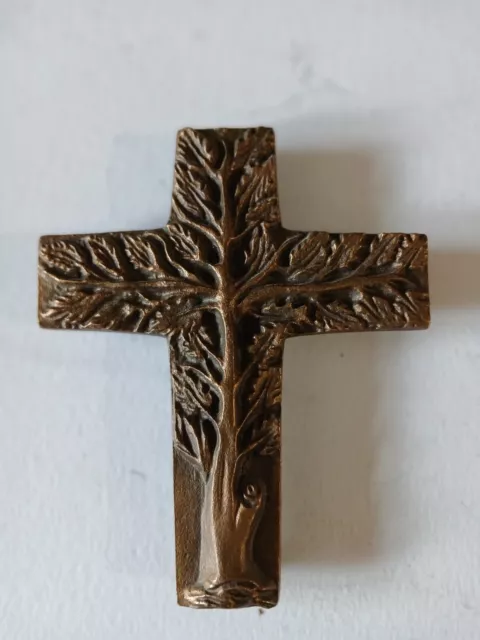 Small Brutalist Bronze Crucifix 1970s West Tree of Life German Mid-Century