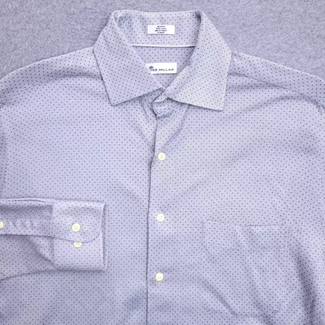 Peter Millar Button Up Shirt Medium Gray Polka Dot Cotton Pocket Size Mens