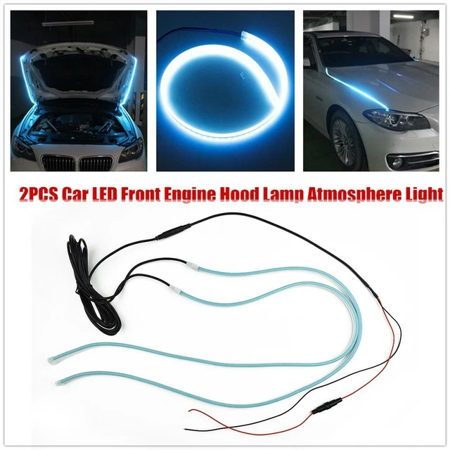 2PCS LED Voiture Moteur Capuche Guide Léger Bandes Barre Atmosphere Déco Glace