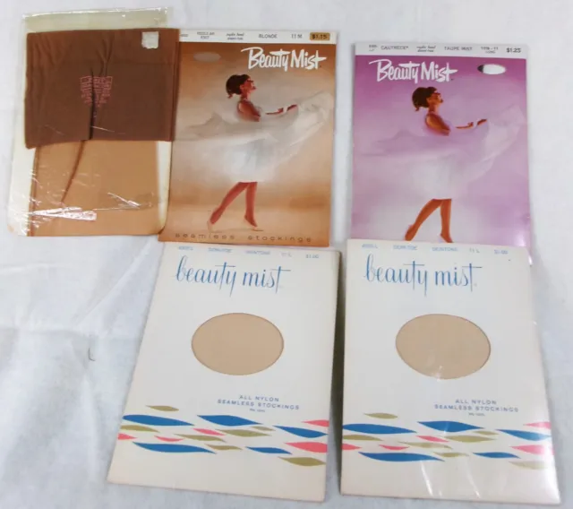 Beauty Mist Womens Stockings Seamless 11M 11L Nylon NEW in Package Vtg 5 Pair