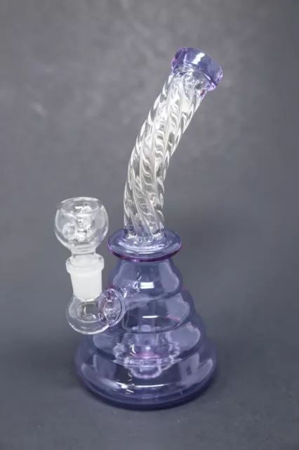 Hookah Water Pipe Glass 7" PurpleTwisted Glass Shower Bend Tobacco Bong w/ Bowl