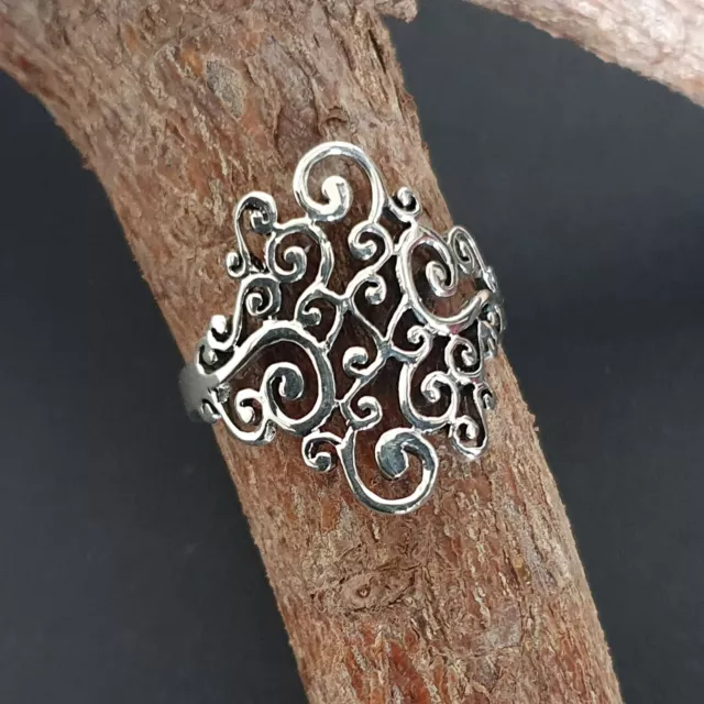Großer Damen Ornamente Schnörkel Ring Silber Ring 925 Jugendstil