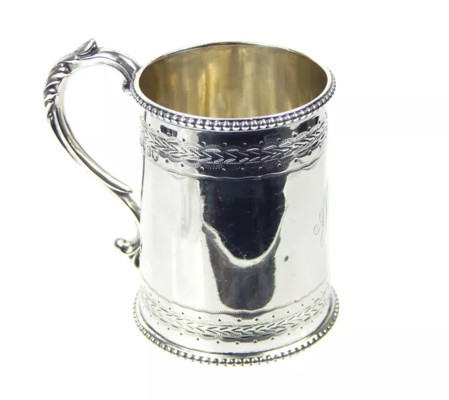 Antique English Solid Silver Christening Mug Cup Tankard RH London 1861, 100g