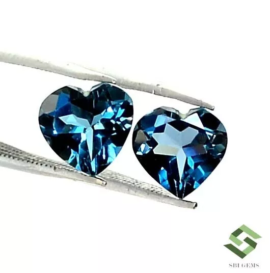 7x7x4.25 mm Natural London Blue Topaz Heart Shape Cut Pair 7.00 Cts Loose Gems