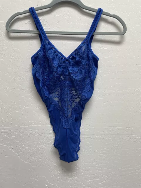 VINTAGE SHIRLEY OF Hollywood Sheer Lace Teddy M Bodysuit Thong High Cut ...
