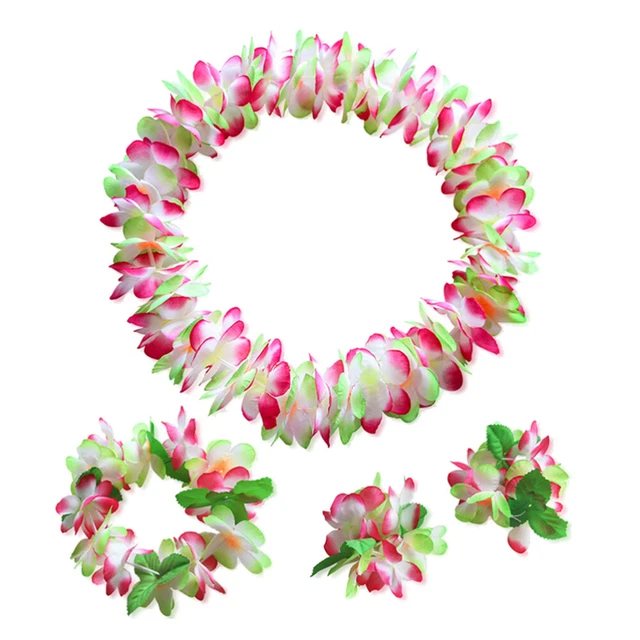 4 Pcs Colliers Leis Hawaïens Bracelets De Fleurs Décoration Artificielles